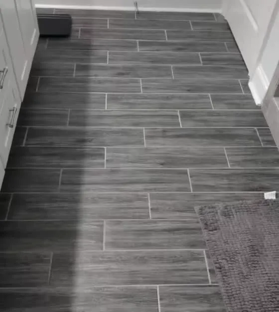 Gray plank-look luxury vinyl tile