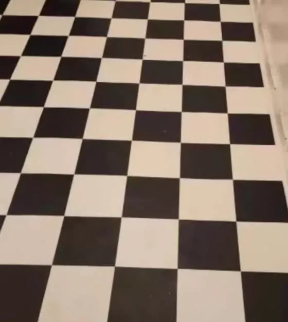 Checkerboard sheet vinyl kitchen floor