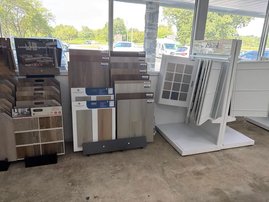Flooring sample displays and swatch boards ready to load out